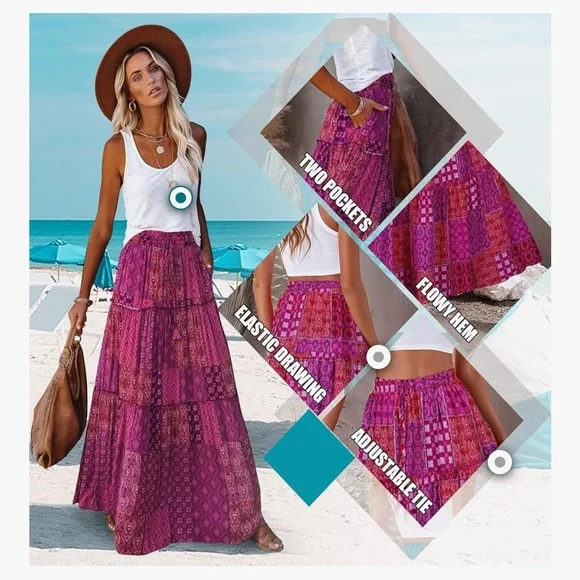 🌸NEW Women’s Bohemian Pink Maxi Skirt Size Small Without Tags. - Picture 3 of 5